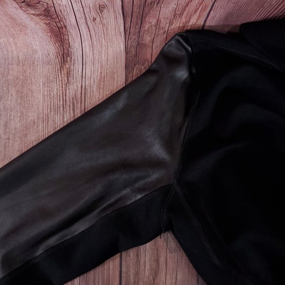 Spanx Womens Large Drape Front Jacket Very Black Convertible Faux Leather 50176R - Picture 10 of 16